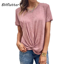 Load image into Gallery viewer, O neck Front Knot Casual Tee Shirt T-shirt Women Basic Short Sleeve Summer T shirt