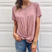 Load image into Gallery viewer, O neck Front Knot Casual Tee Shirt T-shirt Women Basic Short Sleeve Summer T shirt