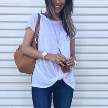 Load image into Gallery viewer, O neck Front Knot Casual Tee Shirt T-shirt Women Basic Short Sleeve Summer T shirt